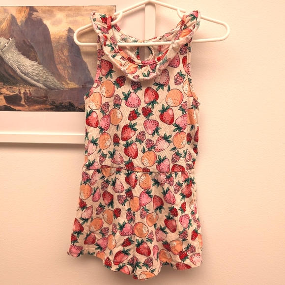 H&M Other - H&M 3/4T knit shorts romper fruit cartoon print ruffle neckline sleeveless